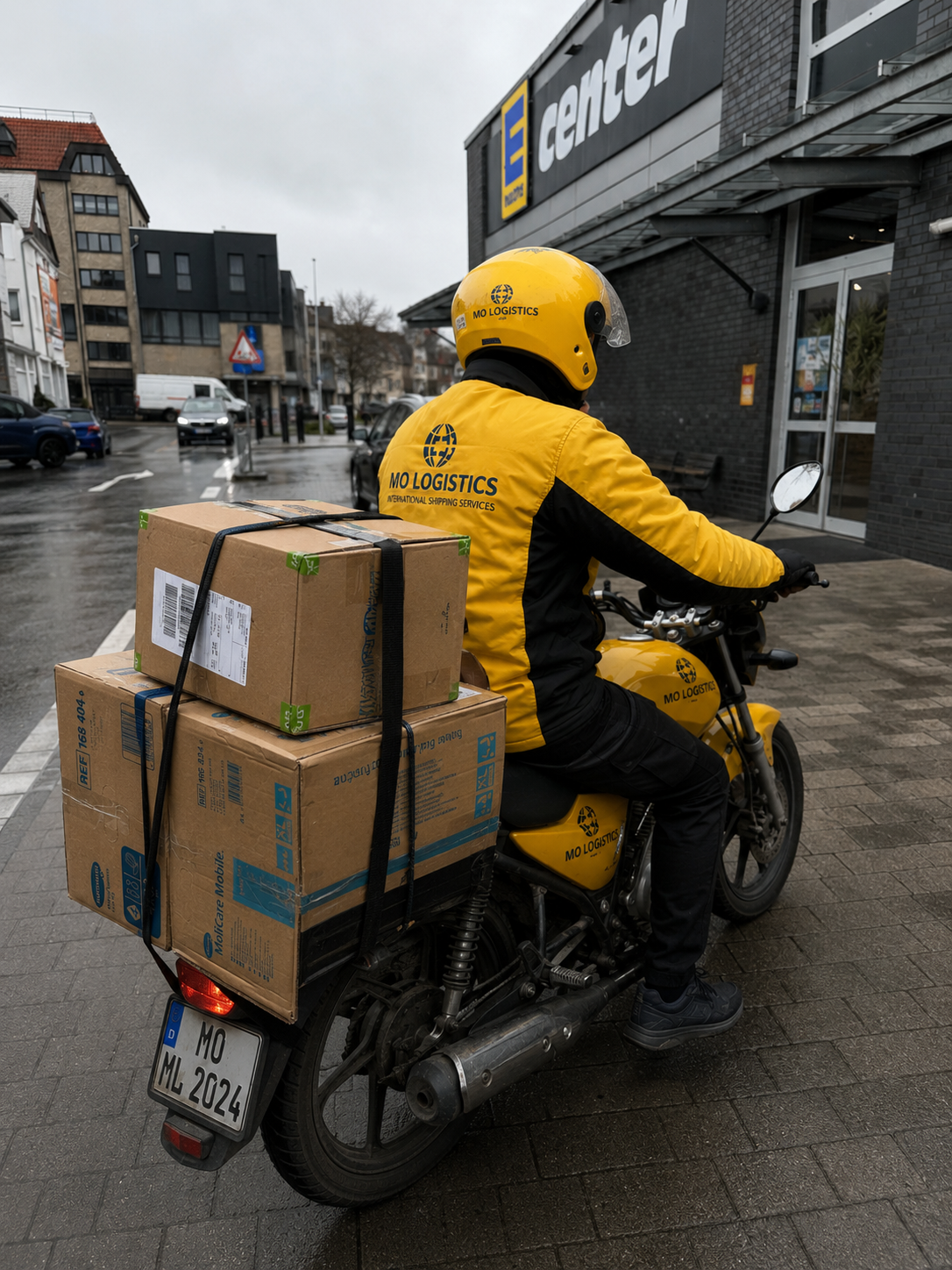 MO Logistics delivery motorbike in Germany delivering Nigerian cargo