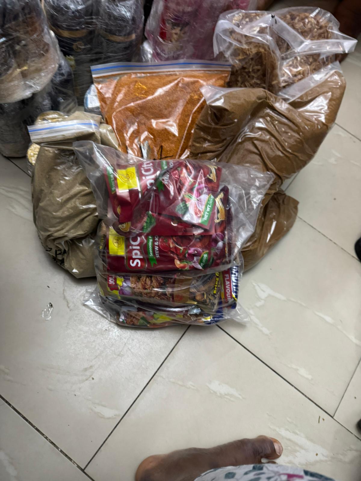 African food stuffs packed for shipping to Germany